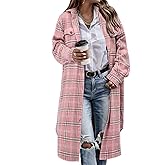 CHICZONE Womens Plaid Shacket Jacket Long Corduroy Shirt Casual Lapel Button Down Flannel Trench Coats