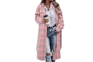 CHICZONE Womens Plaid Shacket Jacket Long Corduroy Shirt Casual Lapel Button Down Flannel Trench Coats