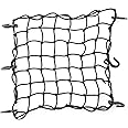 CZC AUTO 15"x15" Black Latex Bungee Cargo Net Strech to 30"x30", Gear Helmet Luggage Netting with 2"X2" Small Mesh and 6 Adjustable Plastic Hooks, for Motorcycle Bike Paddleboard Quad Canoe Moped ATV