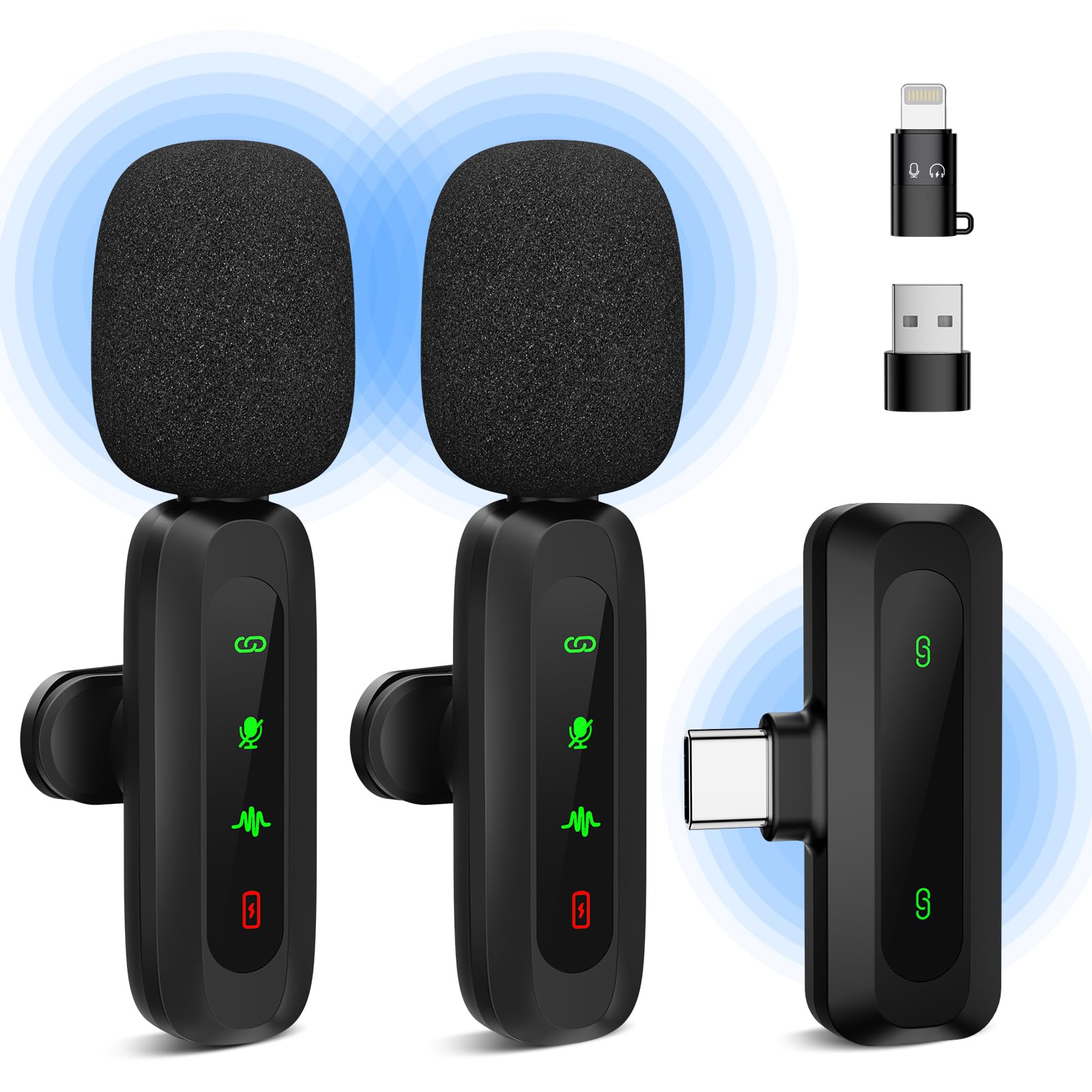 RealPlus Wireless Lavalier Microphone [LED Display], Wireless Microphones for iPhone/Android/iPad/TikTok/YouTube/Vlogging/Live Streaming