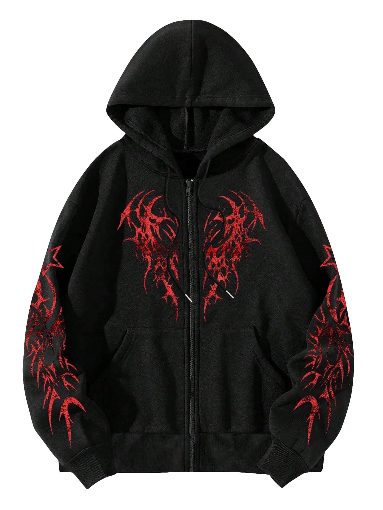 Photo 1 of SHENHE Men's Zip Up Graphic Hoodie Long Sleeve Drawstring Thermal Jacket Sweatshirt Black X-Large