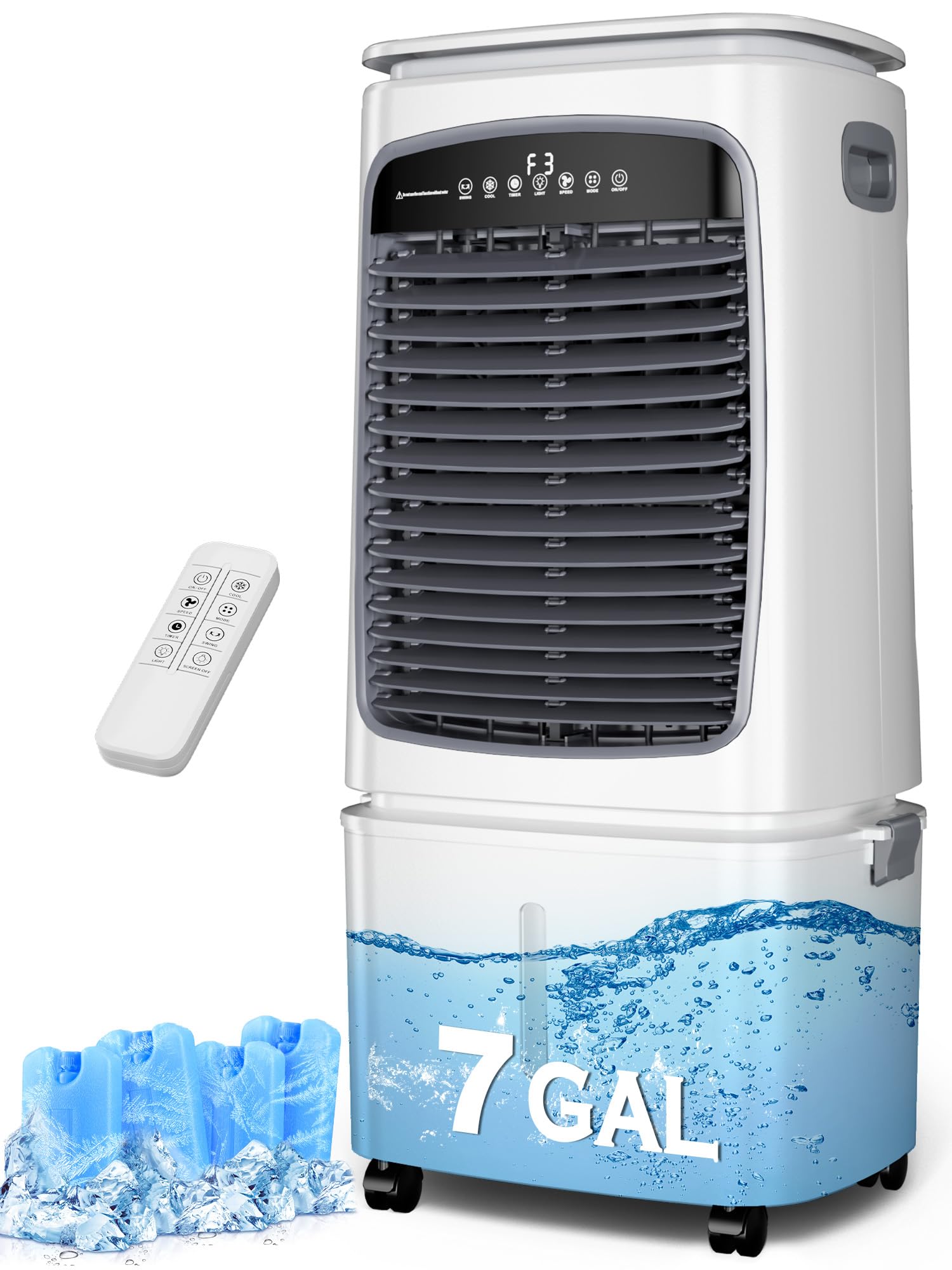 Photo 1 of Uthfy Swamp Cooler, 3-IN-1 Evaporative Air Cooler with 7 Gallon Water Tank, 4 Ice Box, Remote, 12H Timer, 120°Oscillation, Portable Air Conditioner, Cooling Fan for Bedroom Indoor Outdoor Use