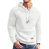 COOFANDY Mens Hoodies Pullover Casaul Long Sleeve Drawstring Waffle Knit Hooded Sweatshirt with Kanga Pocket