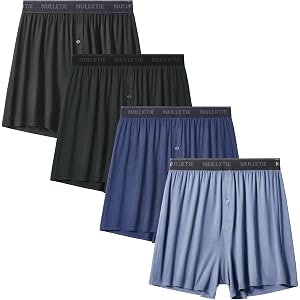 Nullktie Soft Cooling Men's Boxer Shorts，Viscose Made from Bamboo Underwear with Button Fly, Loose Relaxed Fit Boxers