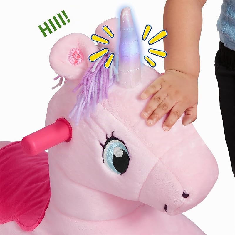 Shimmer l'Unicorno Magico con luci e suoni interattivi, giocattolo cavalcabile rosa, per bambini da 1 a 3 anni