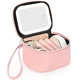 Relavel Mini Makeup Bag with Led Mirror, Small Cosmetic Bag with 3 Light Modes, Rechargeable Portable Makeup Pouch with Hands-Free Wrist Strap for Pool Parties丨Work Touch-Ups丨Travel - Pink