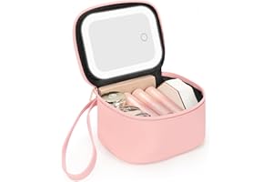Relavel Mini Makeup Bag with Led Mirror, Small Cosmetic Bag with 3 Light Modes, Rechargeable Portable Makeup Pouch with Hands-Free Wrist Strap for Pool Parties丨Work Touch-Ups丨Travel - Pink