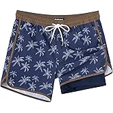 SURF CUZ Mens Swim Trunks with Compression Liner 5" Swimming Trunks 5 Inch Retro Swim Shorts with Zipper Pockets