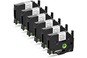 AIRMALL Tze TZ Tape 12mm 0.47 Laminated White Replace for Brother Label Maker Tape P Touch Label Tape TZe231 1/2" TZe-231 for Brother Ptouch PT-D200 D210 D220 H110 D410 P710BT 1750 1180 1880 2040, 6-Pack