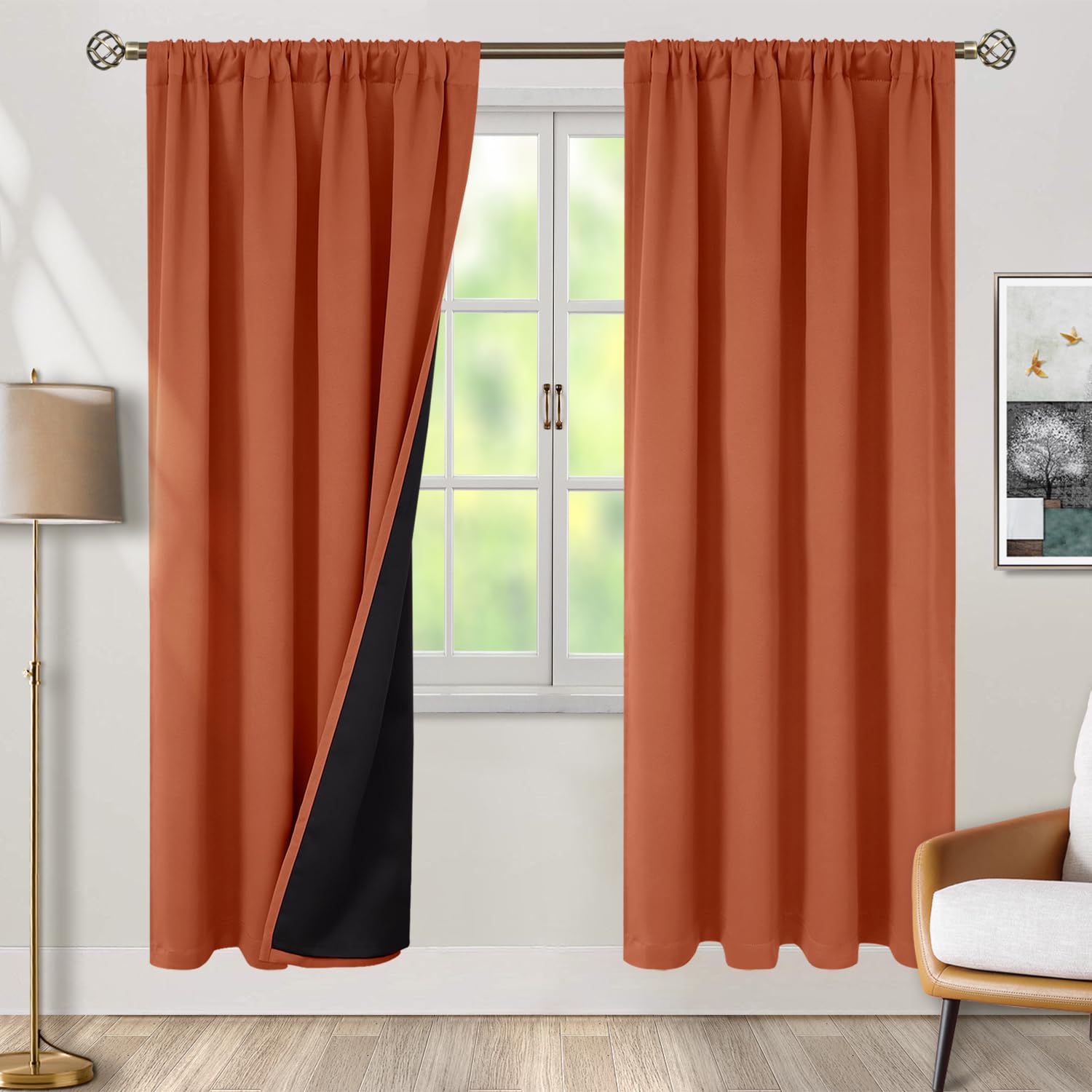 BGment Terracotta 100% Blackout Curtains for Bedroom, Fall Full Room Darkening Noise Reducing Living Room Curtains 72 Inch Length, Thermal Insulated Rod Pocket Window Drapes 2 Panels, 52 Inch Wide Image