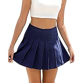 SCKTOO Womens Denim Skirt High Waisted Zipper A-Line Skater Jean Pleated Mini Skirts