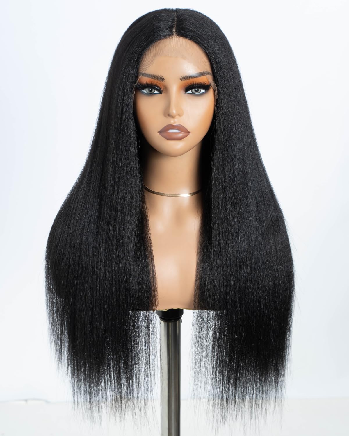 Style Icon Yaki Straight Lace Front Wig for Women 24 inches Middle Part Synthetic Lace Front Wig Heat Resistant Fibers Black Color