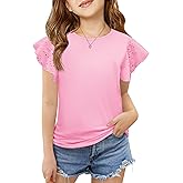 Imily Bela Girls Ruffle Sleeve Shirts Summer Crewneck Eyelet Tee Tops Casual Cute Blouse 4-15 Years