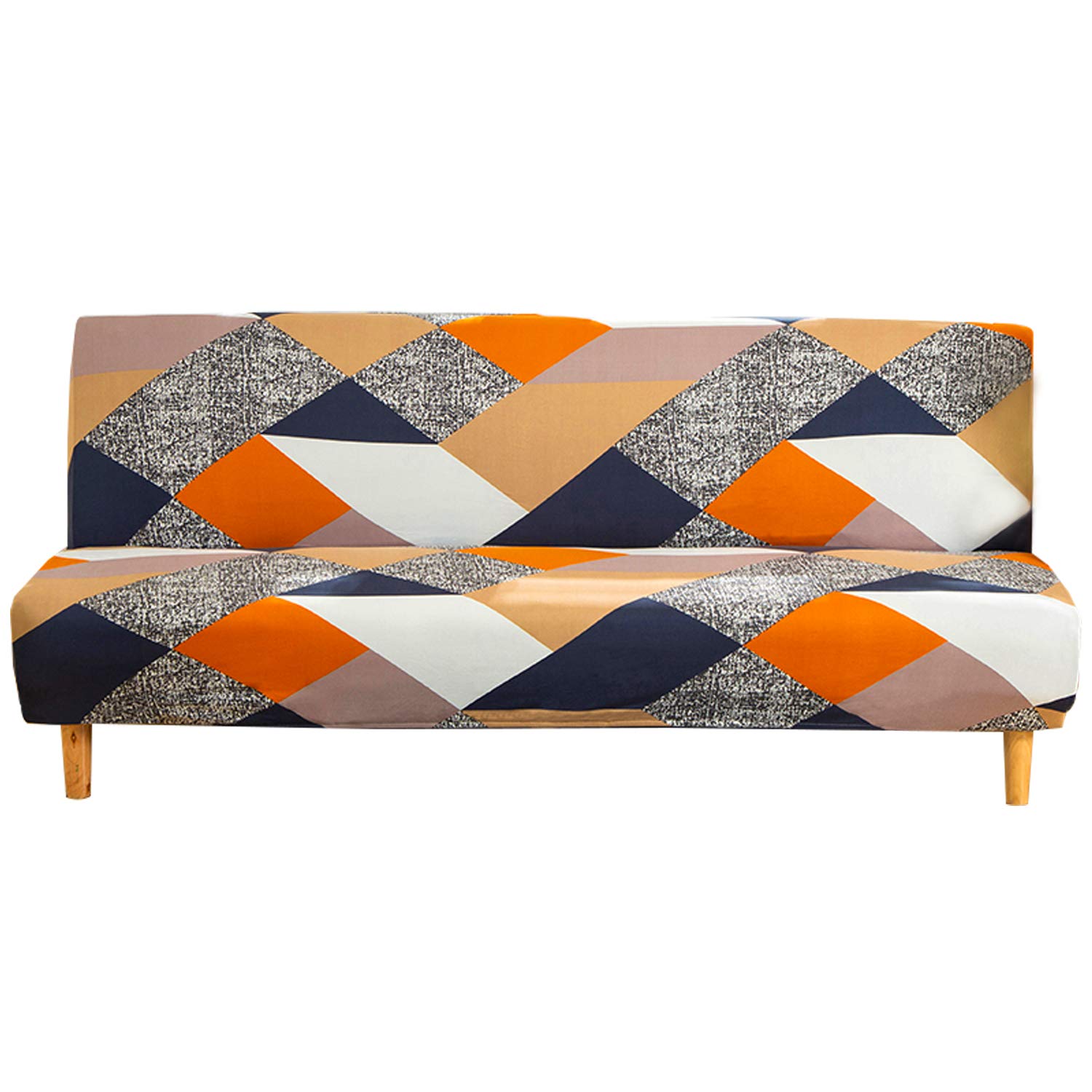 Mingfuxin Armless Sofa Bed Cover, Spandex Stretch Futon Slipcover Protector, Non-Slip Elastic Folding Couch Sofa Shield Fits for 2-3 Seater Folding Sofa Bed without Armrests (Printed #2822)