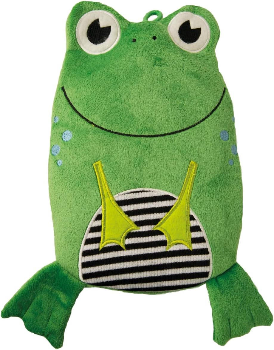 Hugo Frosch Hot Water Bottle with Frog Cover and Heat-Insulating Lining, Green