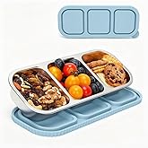 suhunide ﻿ 3 Compartment Stainless Steel Snack Containers with Silicone Lids, Reusable Food Storage Containers ，snackle box container for Travel, Outdoor, Camping.