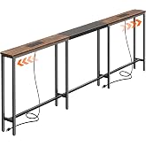 Huuger Narrow Sofa Table with 2 Power Outlets, 86.6-110.2 Inch Adjustable Length, Behind the Couch Table with USB-C Port, Long Entryway Console Table, Anti-tip Kit, for Living Room, Rustic Brown