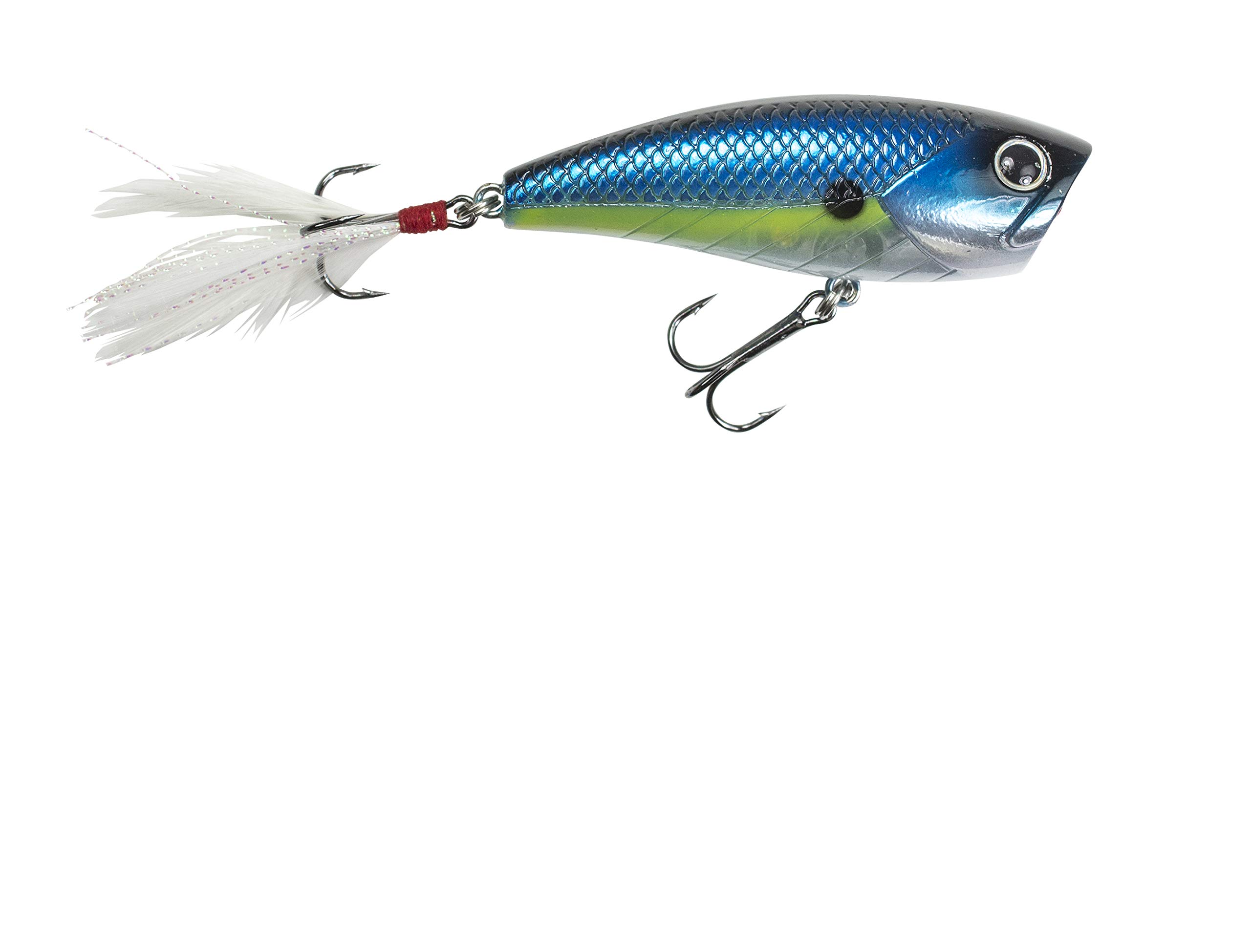 Lunkerhunt Popper Fishing Lure with Feathered Tail Hook | Impact Crush | Topwater Hard Bait Fishing Lure for Bass Fishing | Popping Action generates Disturbance Attract Bass Trout and Pike Saltwater