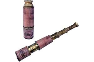 COLLECTIBLESBUY Antique Handcrafted Brass Handheld Telescope Nautical Maritime Leather Covered Home Decor Mini Spyglass Camping Tools Home & Table Decor