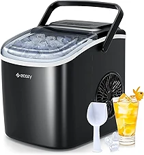 ecozy Portable Countertop Ice Maker - 9 Ice Cubes in 6 Minutes, 26 lbs Daily Output, Self-Cleaning with Ice Bags, Scoop, and Basket for Kitchen, Office, Bar, Party - Black