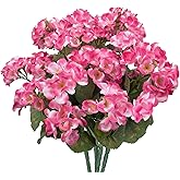 COEWUR 4pcs Artificial Geraniums for Outdoors 14" Faux Silk Geraniums Outdoor UV Resistant Fake Pink Flowers for Planters Garden Home Kitchen Table Centerpieces Window Box Decor (Pink)