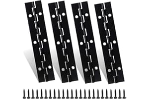 TENUBO 6 Inch Continuous Piano Hinge Heavy Duty,4pcs Stainless Steel Hinge with Holes, 0.04" Thickness Folding Cabinet Butt Hinge for Boats Cabinets Storage Box,Screw Included（Black