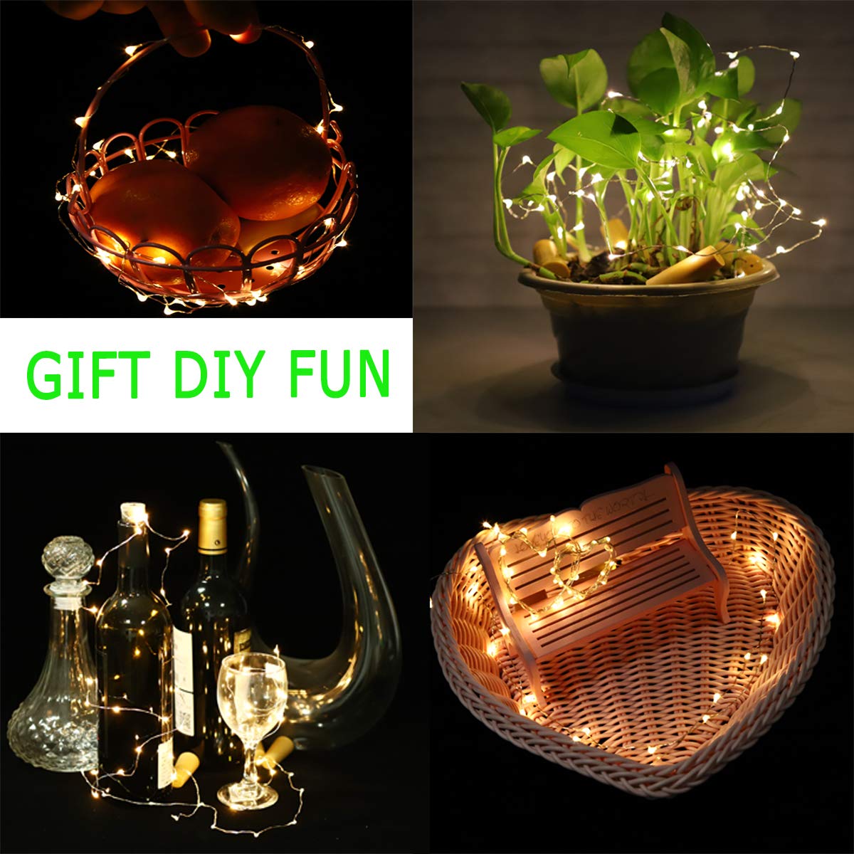 5 Dimmable Modes Intelligent Wine Bottle Lights with Cork, 10 Pack Battery Operated 20 LED Silver Copper Wire Fairy String Lights for DIY, Party, Decor, Christmas, Halloween,Wedding (Warm White)