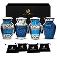 Graceful Small Urns for Human Ashes Keepsake – Elegant Cremation Urn – Tiny Urn Keepsakes for Women – Mini Urns for Ashes for Cherished Memories (Blue, Set of 4)