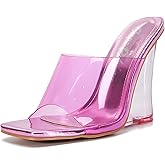 Slip On Clear Wedge Heels for Women - Square Toe Comfortable Lightweight Dressy Shoes, Summer Casual Outfits (MALA)
