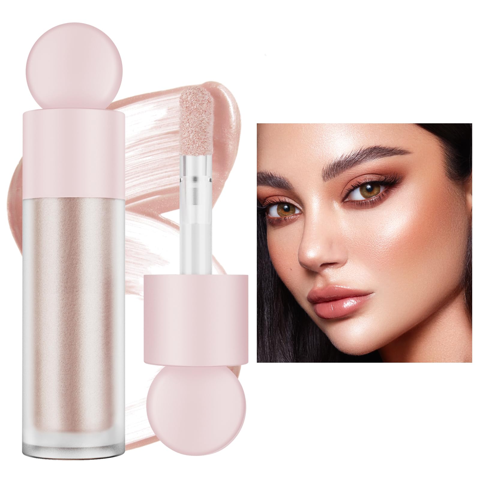 Liquid Highlighter Natural Glow For Face & Body, Waterproof Moisturizing Highlighter Makeup For Long Lasting Shimmer, Contour Liquid Luminizer Easy to Use with Cushion Applicator (#3 Rose gold)
