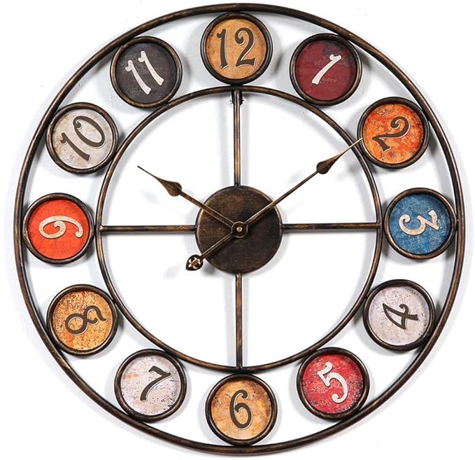 MZY LLC Myz Retro Wall Clock,Style Metal Round Hanging Clock Non Ticking Silent