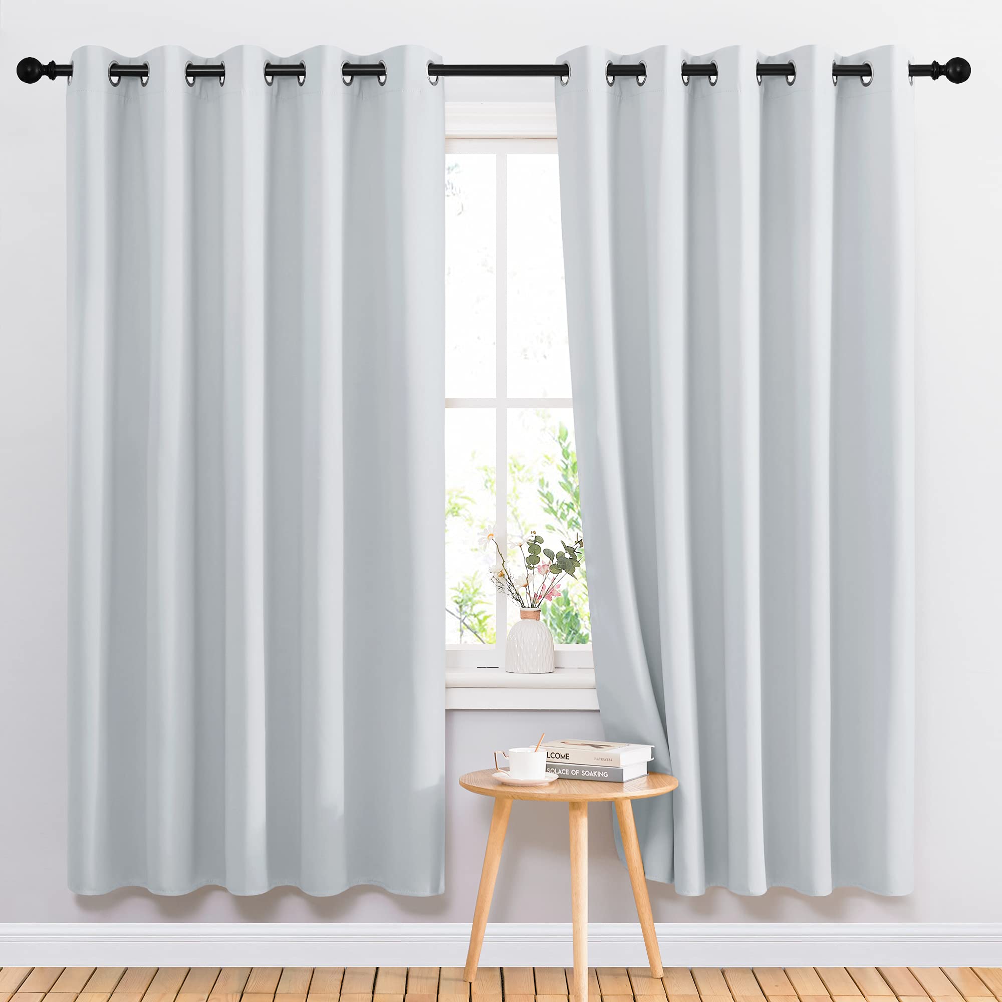 Photo 1 of NICETOWN Room Darkening Curtains for Living Room - Easy Care Solid Thermal Insulated Grommet Curtains/Panels/Drapes for Bedroom (2 Panels, 66 by 72, Greyish White)