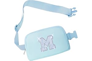 COSHAYSOO Blue Belt Bag Small Waist Fanny Pack Crossbody Purse with Initial Letter for Teen Girl Women Travel Accessories, Cross Body Chest Pouch Trendy Preppy Valentines Easter Birthday Gift M