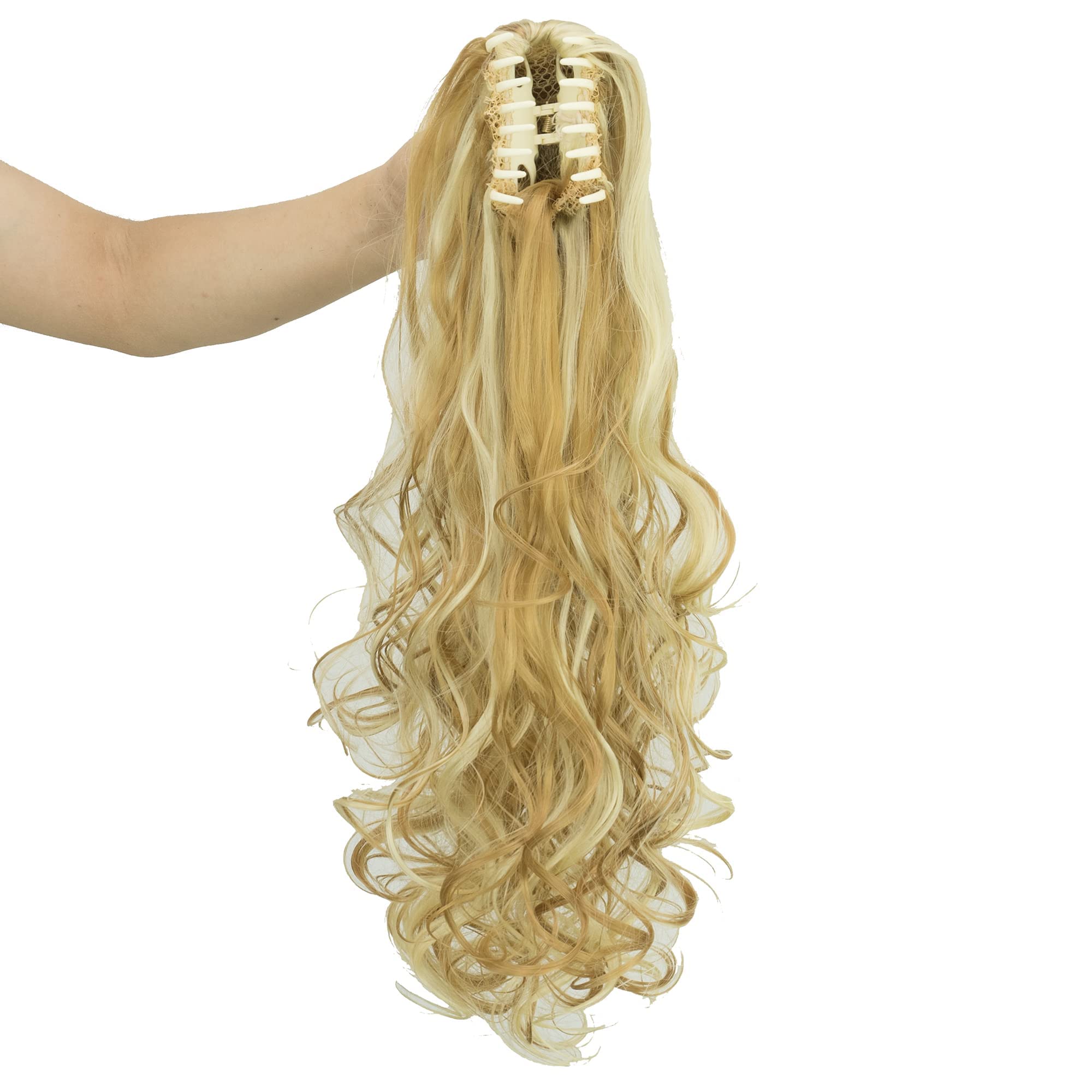 IMISSU Thick Mess Curly Jaw Claw Ponytail Hair Pieces Extensions Pony Tail Clip in Hairpiece 24 Inches (Piano Honey Blonde)