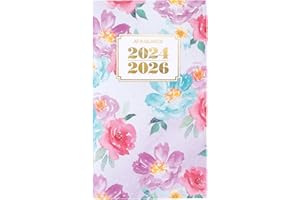 AT-A-GLANCE Planner 2024-2026, 2 Year Monthly Pocket Planner, 3-1/2" x 6", Flexible Cover, Badge Floral (1710F-021A)