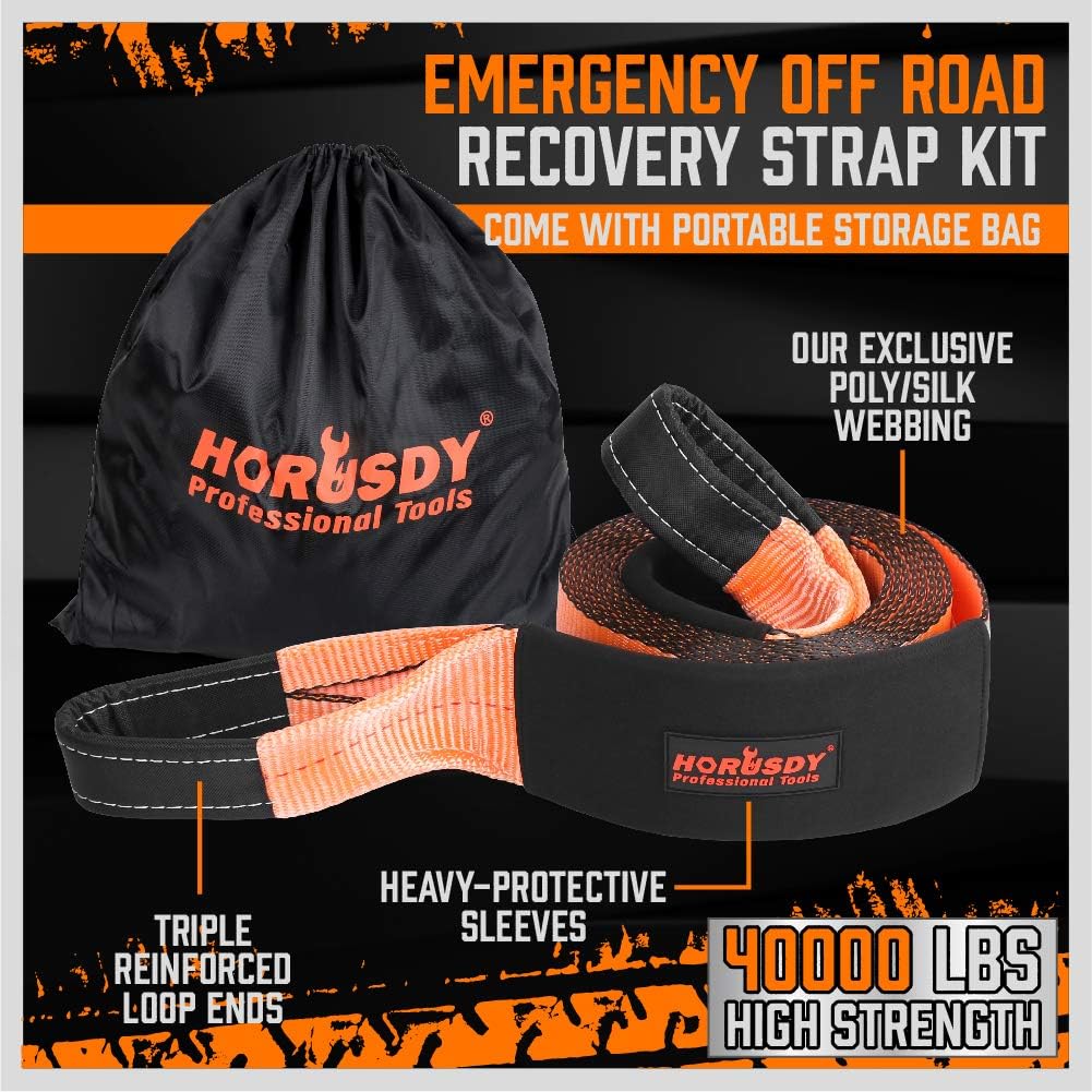 HORUSDY Recovery Tow Strap 4" x 20Ft - Heavy Duty 40,000 LBS Break Strength, Recover Your Vehicle Stuck in Mud/Snow.: Automotive