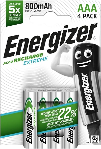 Energizer Recharge Extreme AAA Batteries 4 Pack 800 mAh NiMH Long Lasting