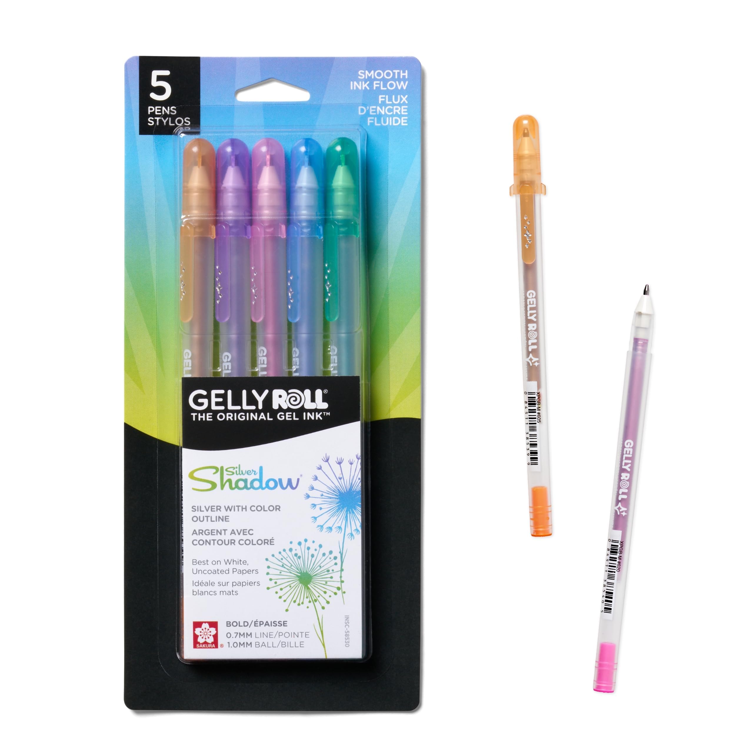 SAKURA Gelly Roll Silver Shadow Bold Point Pens, Pack of 5, Blue/Pink/Purple/Green/Orange