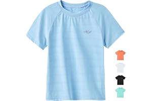 Angel season Boys Rash Guard Swim Shirt Short Sleeve UPF 50+ for Toddler Kids Teens Swimwear Rashguard Quick Dry, Size 3-14