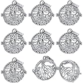 SUNNYCLUE 10Pcs Cage Charms Brass Locket Charms Silver Hollow Openable Tree of Life Aromatherapy Essential Oils Round Ball Pendants Charm for Jewelry Making Charms Women DIY Keychain Necklace Crafting