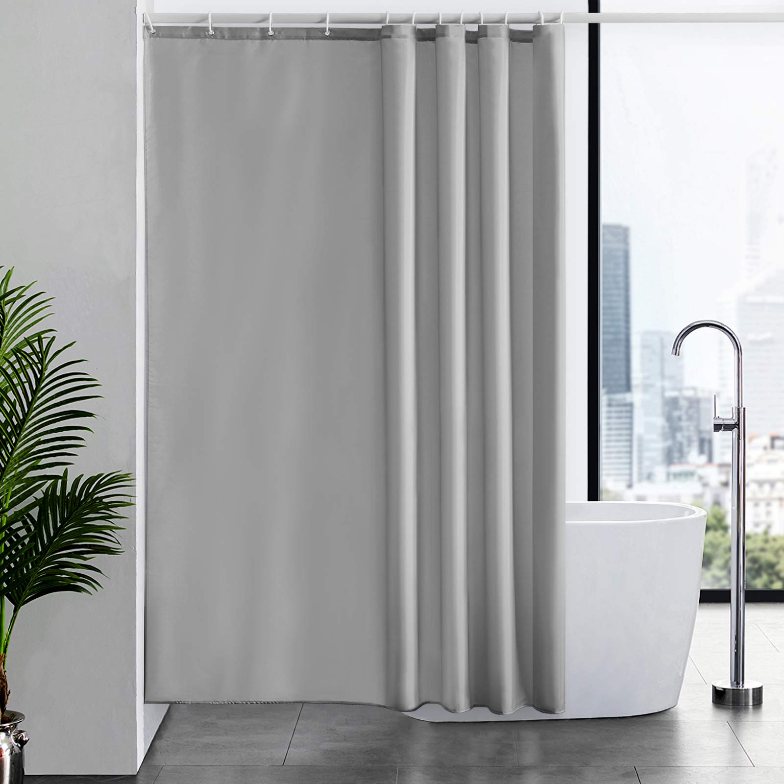 Furlinic Shower Curtains Extra Large Bathroom Waterproof Fabric Washable Liner Mould Proof Sets With 12 Plastic Rings 72" x 78" Grey.