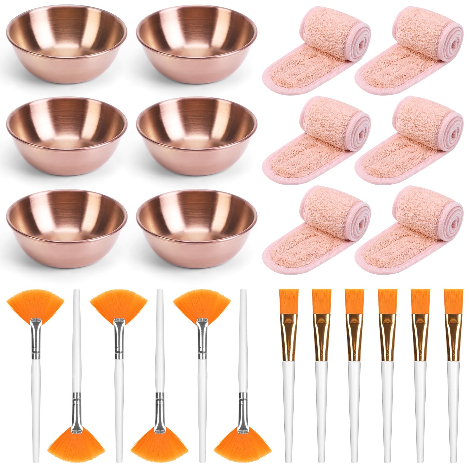 Photo 1 of 24Pcs Esthetician Supplies for Facials Set 6 Rose Gold Facial Bowls Esthetician 6 Facial Headbands 6 Facial Fan Mask Brushes & 6 Flat Brushes for Women Facial Mask Mixing Kit Facial Tools