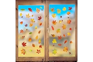 Qeedee Thanksgiving Window Clings, 9 Sheets Maple Leaves Window Stickers, Self-Adhesive, Fall Leaves Window Stickers for Autu