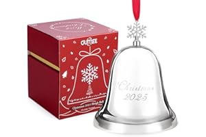 OUMEE Christmas Bell 2025, Annual Silver Bell Christmas Ornaments for Tree Hanging Decorations, Metal Holiday Bells for Xmas Tree Decor with Ribbon & Gift Box