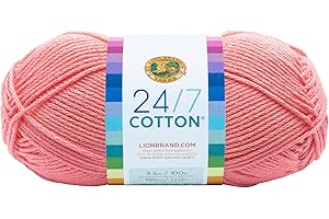 Lion Brand Yarn Lightweight 24/7 Cotton Yarn for Knitting, Crocheting, and Crafts, Pink, 1 Pack