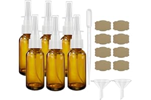 GIVAMEIHF Nasal Spray Bottles 6Pcs1oz (30ml) with 2*Funnel,1*Dropper, 8*Label,Empty Nasal Spray Bottle,Amber Glass Nasal Spray Bottle,Press Spray Head Refillable Portable Fine Mist Nasal Spray Bottle