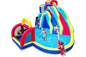 Causeair Inflatable Double Water Slide with Soccer Goal,Big Splash Pool,Water Cannon,Basketball Hoop,Fun Climb Wall,GFCI Blower,Bounce Slide for Party Fun
