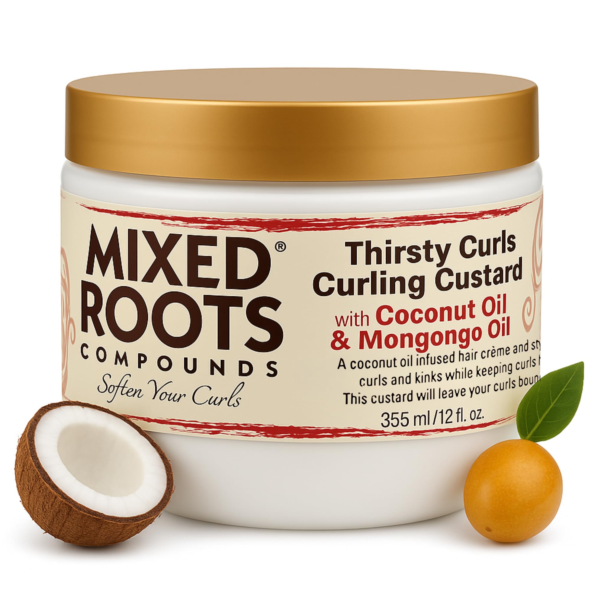 Mixed Roots Curling Custard for Natural Hair – Curl Enhancing Cream with Coconut Oil & Mongongo Oil – Paraben-Free Curl Defining Cream for Curly, Kinky, Coily Hair – 355ml (12 oz)