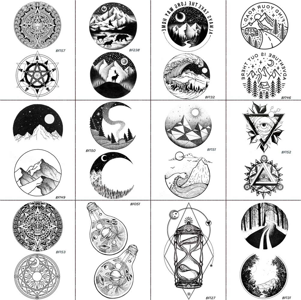 12 Pieces/Lot Men's Fashion Moon Temporary Tattoos Round Totem Fun Sun Wave Magic Tatoos Women Triangle Forest Tattoo Stickers Cover Custom Paste 10x6CM