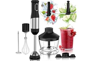 LINKChef 7 in 1 Immersion Blender Scratch Resistant, 2 Titanium Steel Blades 800W Hand Blender, 20 Speed and Turbo Mode Stick Blender Immersion with Whisk, Milk Frother, Food Processor, Beaker